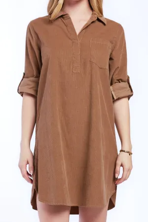 Customer Favorite Lizbeth Rolled Tab Sleeve Pop Over Shift Dress Split Neck With 2 Button  Stylish & Comfortable