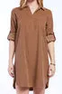 Customer Favorite Lizbeth Rolled Tab Sleeve Pop Over Shift Dress Split Neck With 2 Button  Stylish & Comfortable
