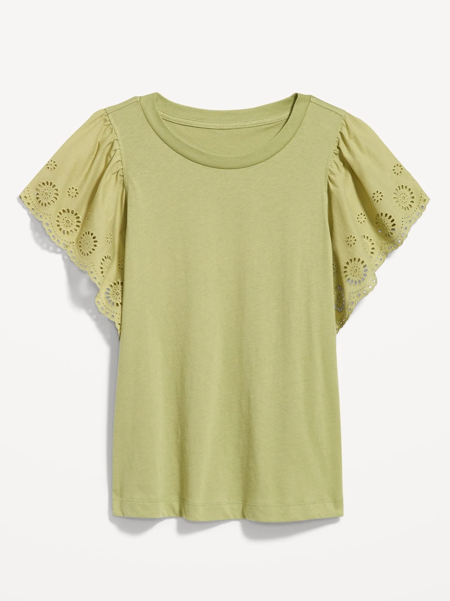 Cutwork-Sleeve Mixed Fabric Top