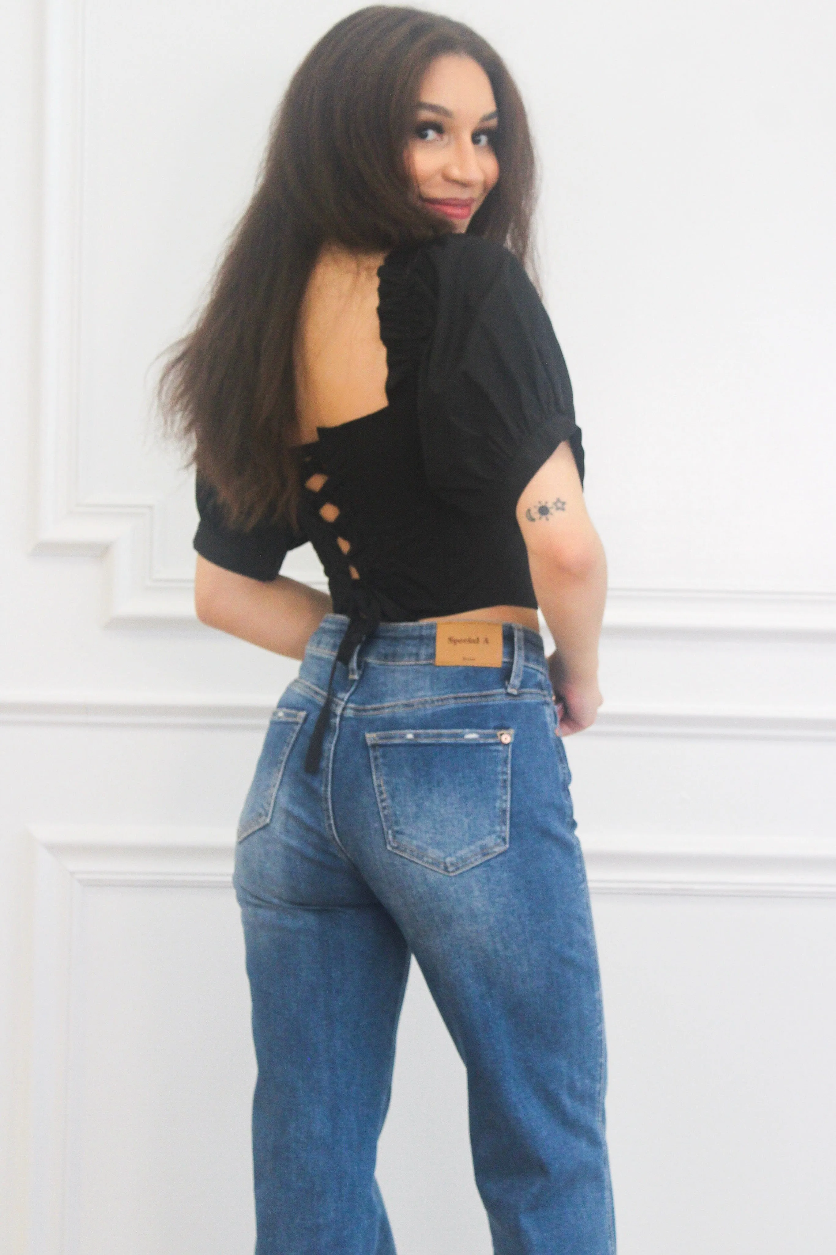 Dani Square Neck Bustier Crop Top: Black