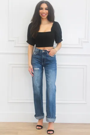 Dani Square Neck Bustier Crop Top: Black
