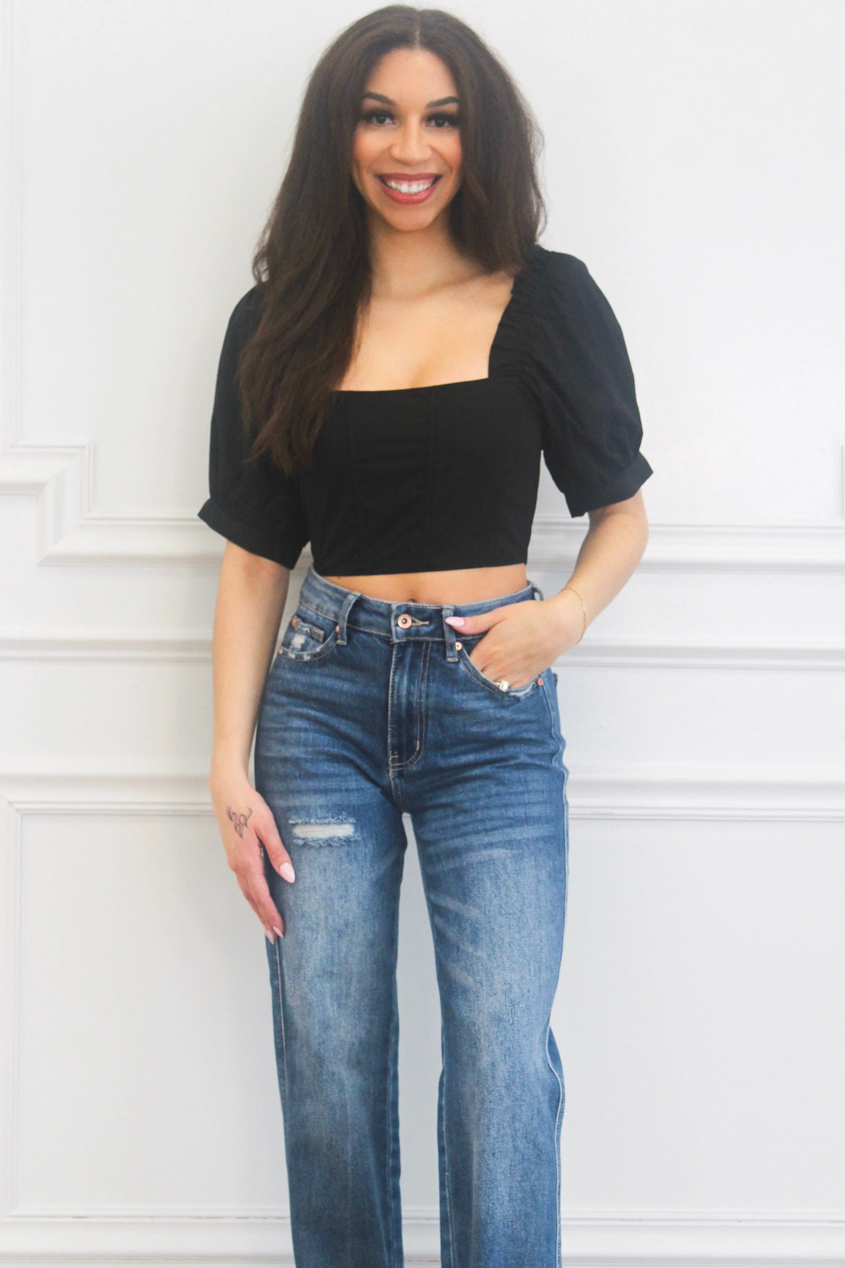 Dani Square Neck Bustier Crop Top: Black