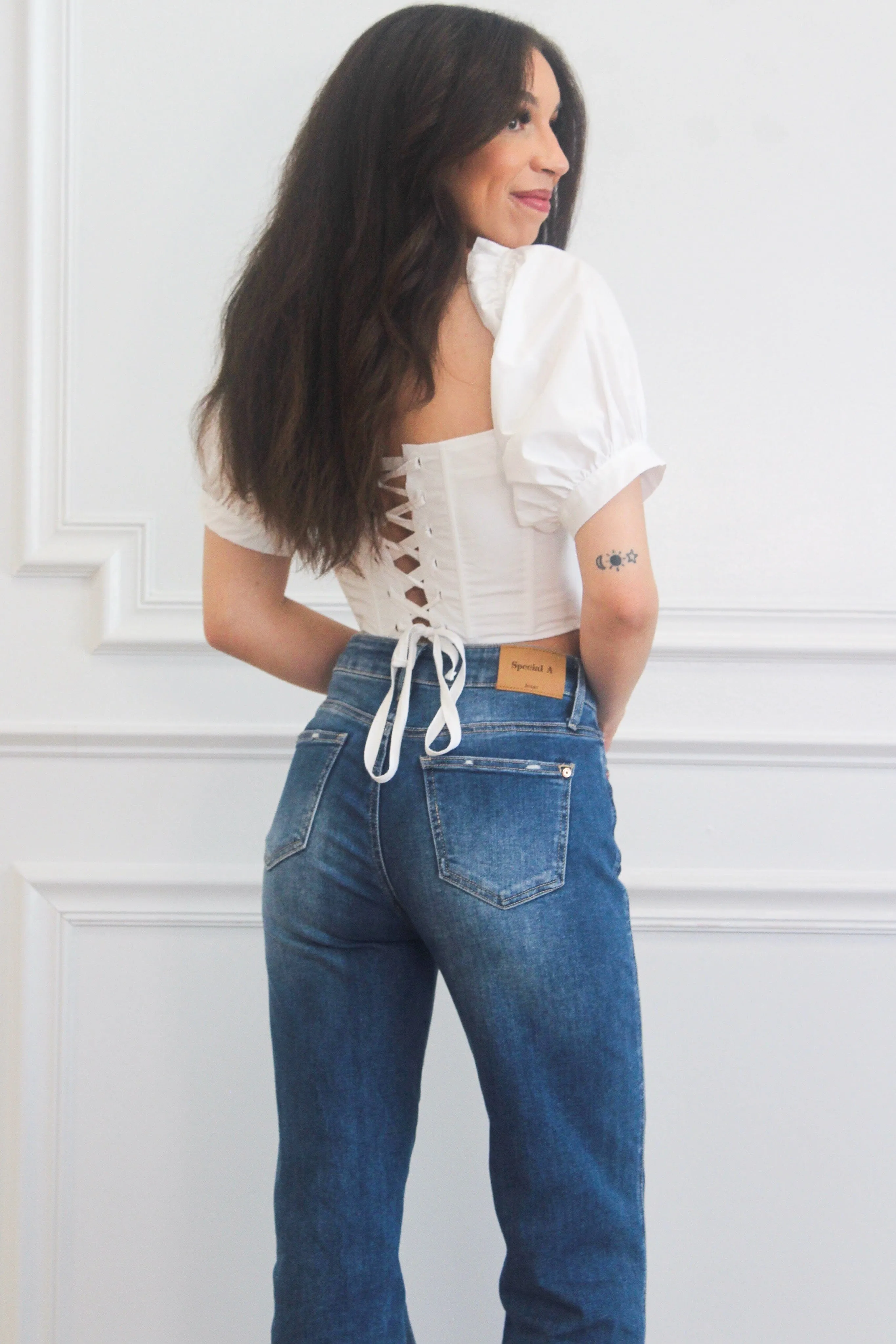 Dani Square Neck Bustier Crop Top: White