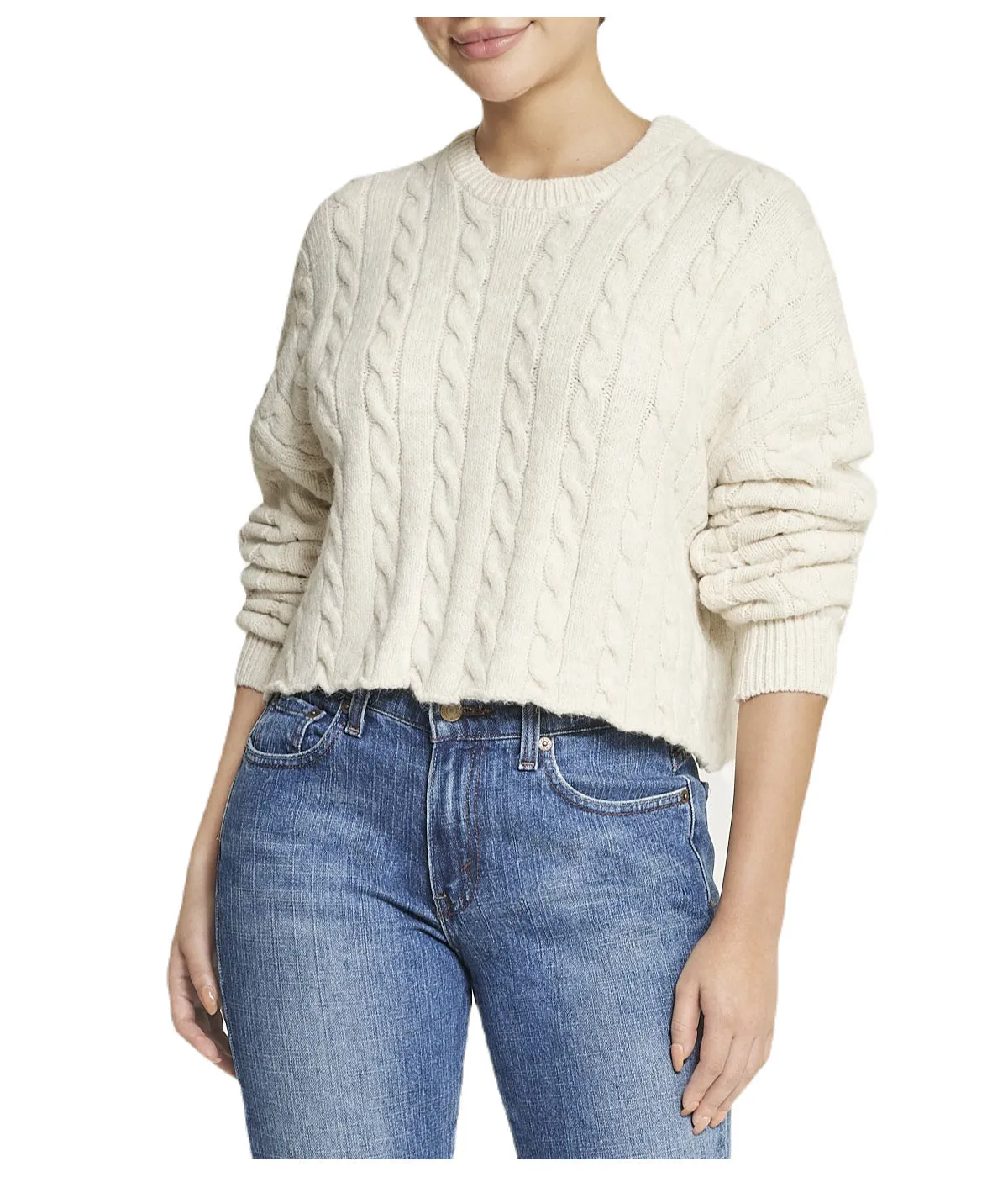 Editors Choice Cropped Boxy Cable Knit Sweater  Last Few Pieces!