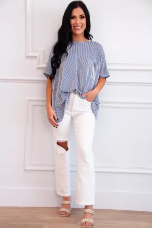 Ellison Corded Rib Oversized Pocket Top: Navy