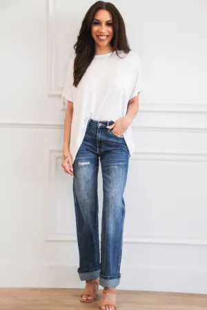 Ellison Corded Rib Oversized Pocket Top: White