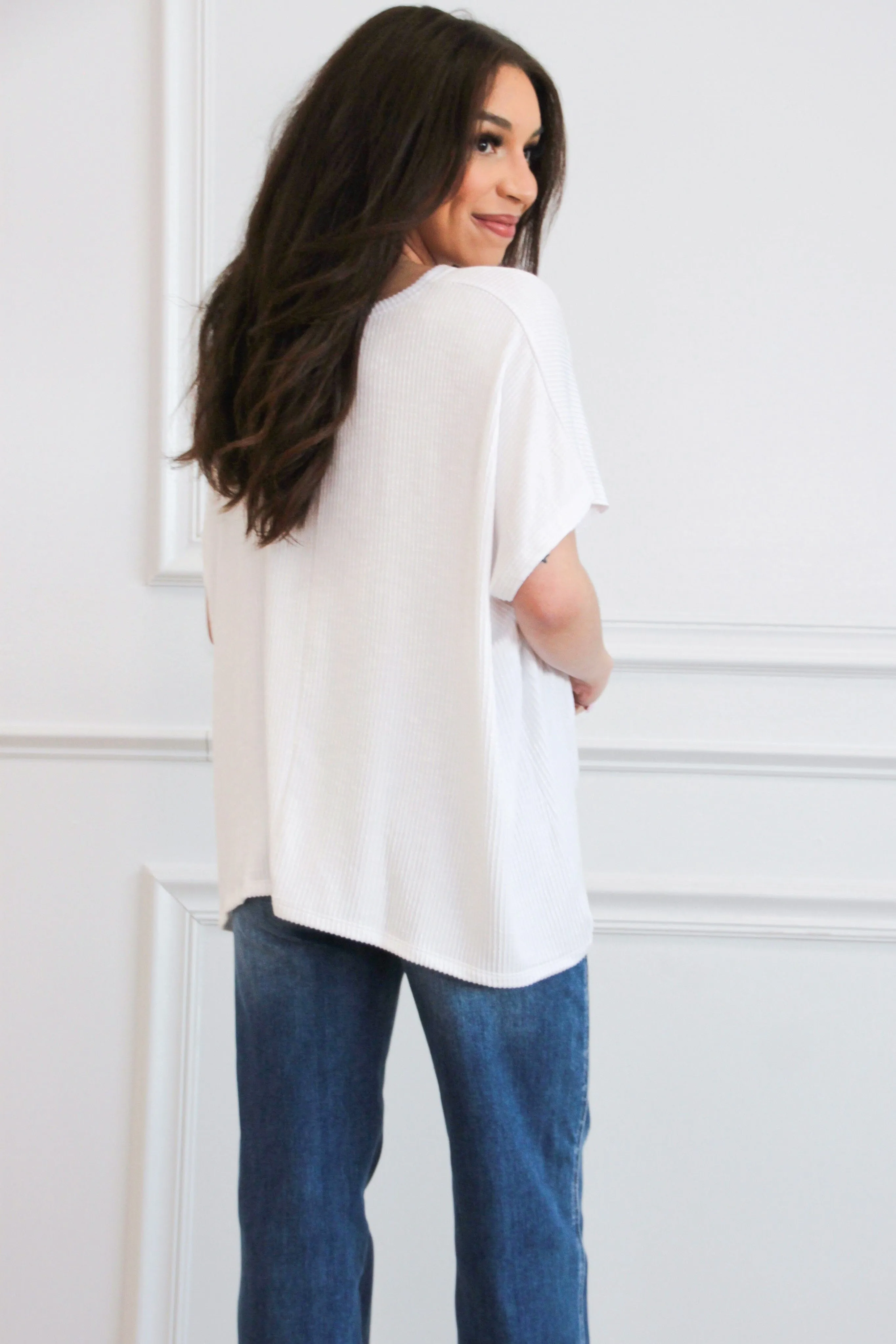 Ellison Corded Rib Oversized Pocket Top: White
