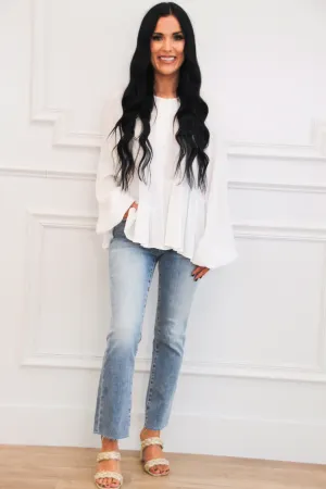 Every Day Classic Ruffle Button Top: White