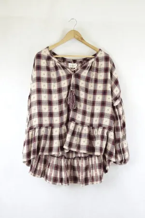 Flannel Brown And Burgundy Top S