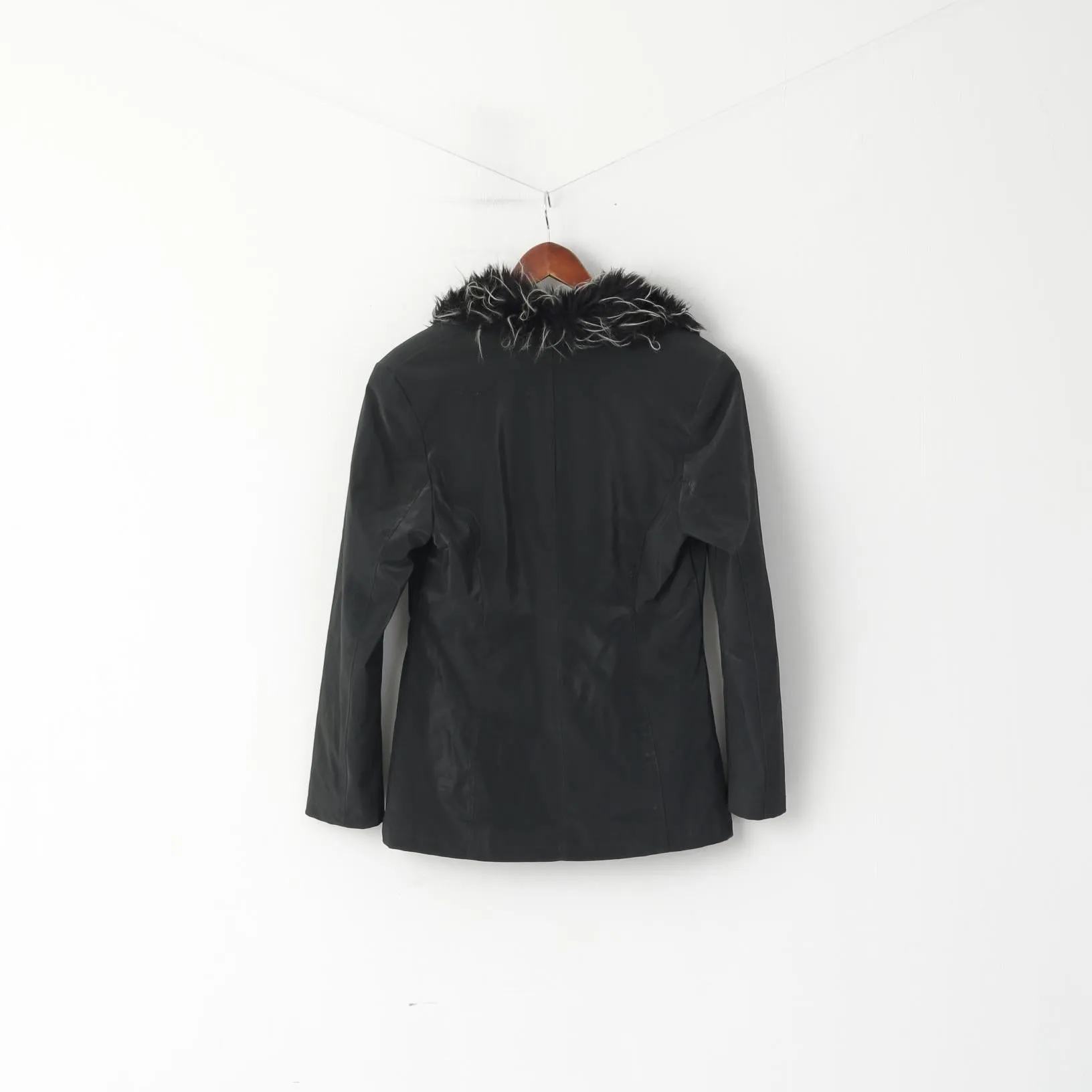 Gipsy by Mauritius Women M Jacket Black Shiny Faux Fur Casual Single Breasted Blazer