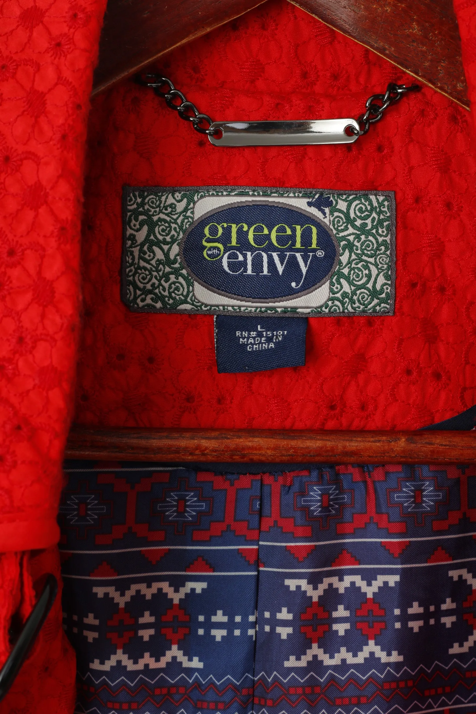 Green With Envy Women L (M) Jacket Red Green Envy Lightweight Belted Fit Coat