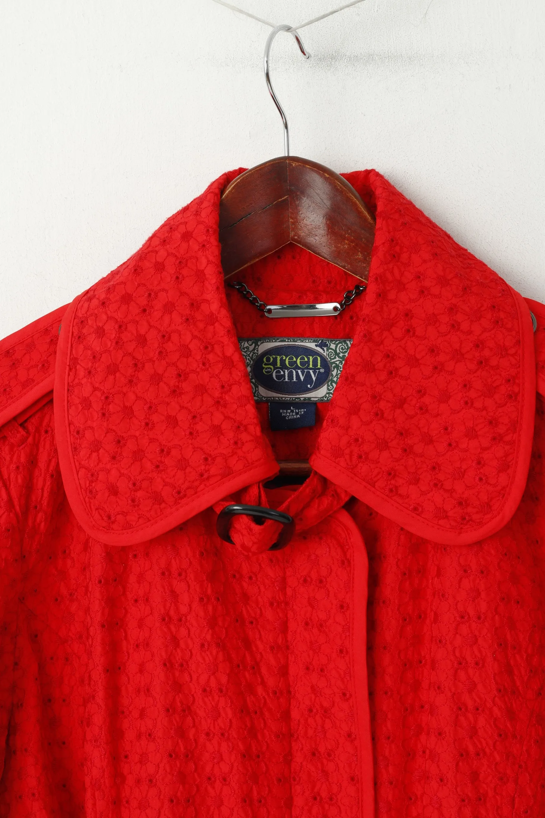 Green With Envy Women L (M) Jacket Red Green Envy Lightweight Belted Fit Coat