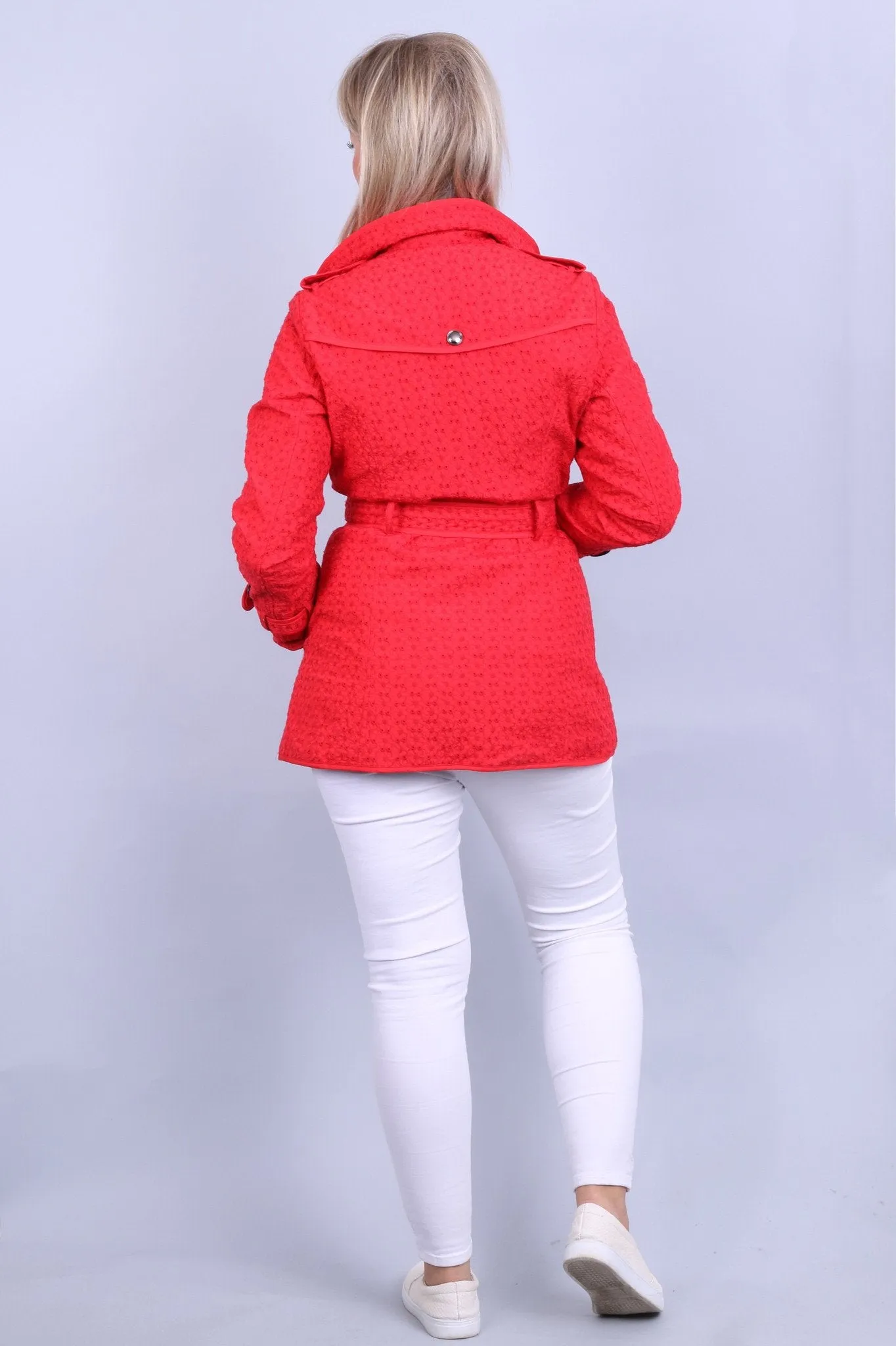 Green With Envy Women L (M) Jacket Red Green Envy Lightweight Belted Fit Coat