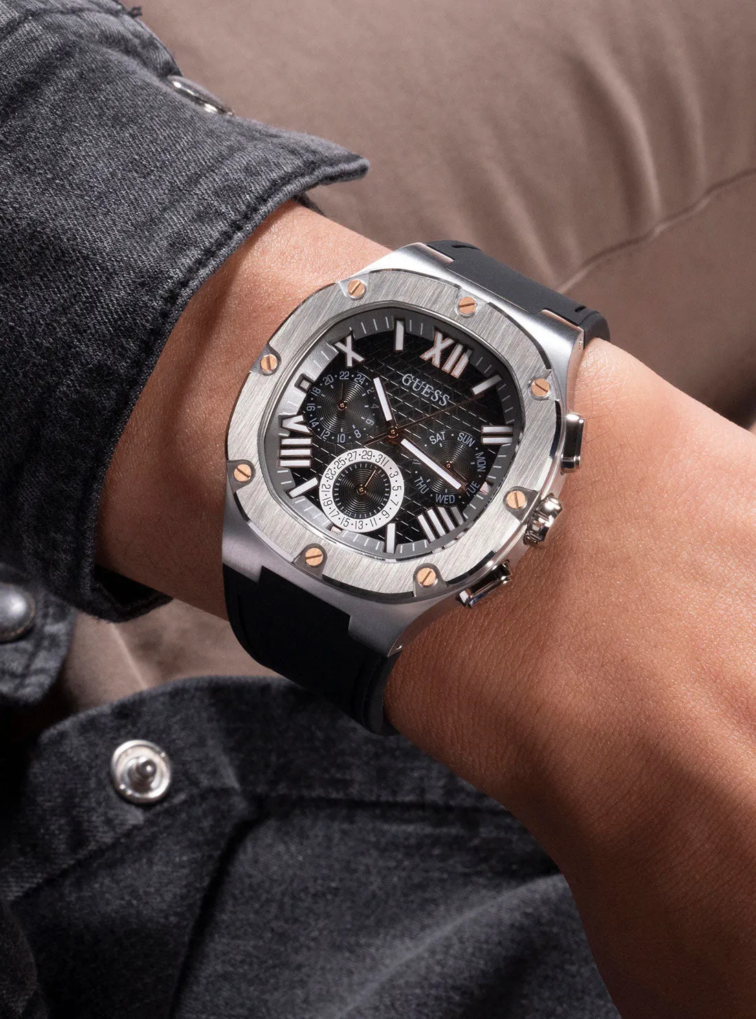 Gunmetal Headline Silicone Watch Guess