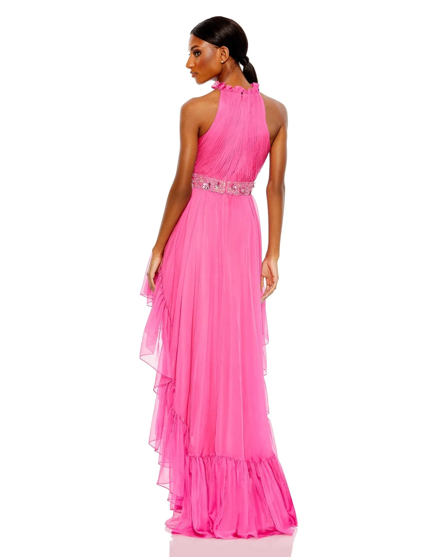 Halter Neck High Low Flowy Gown