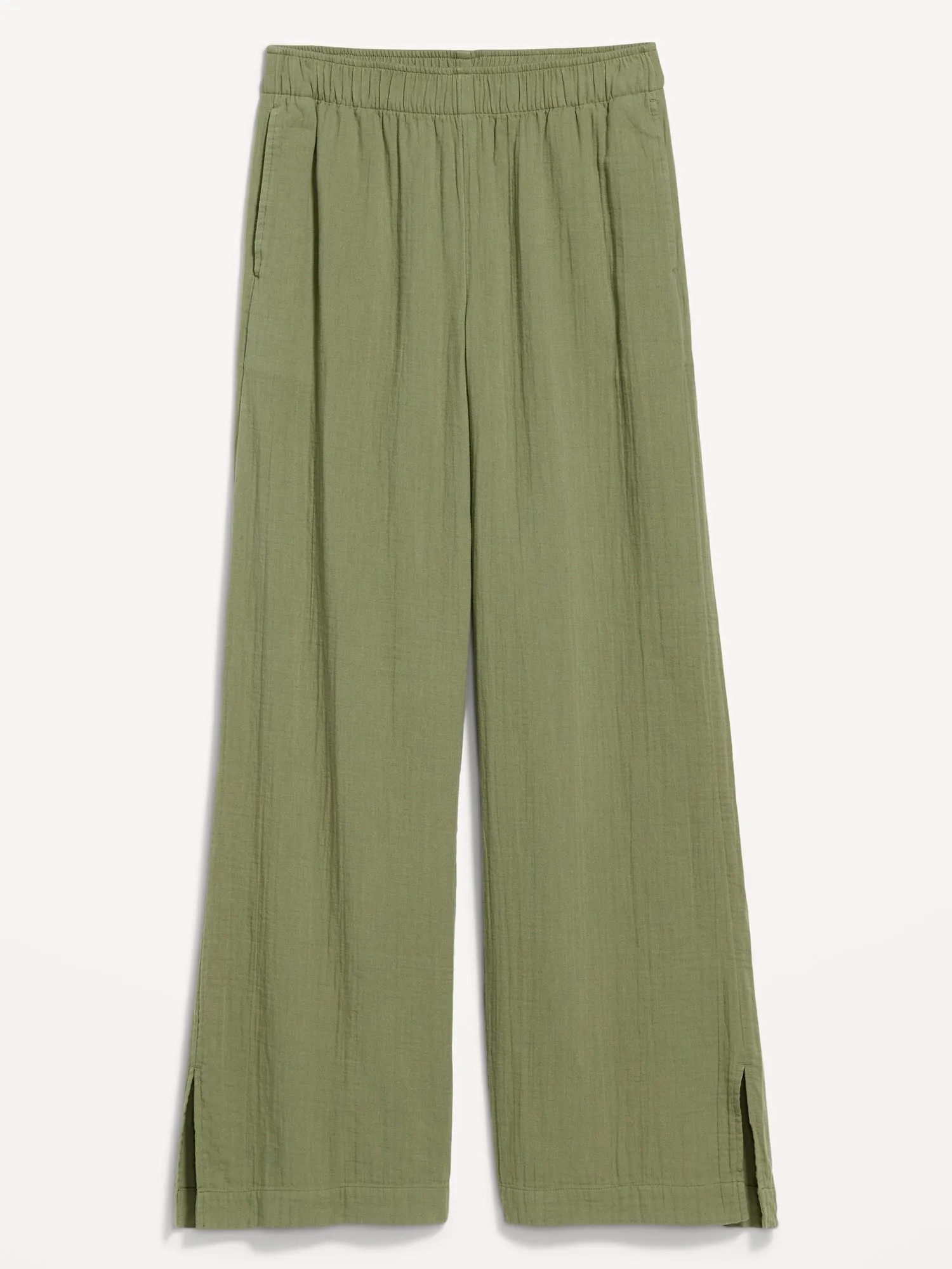 High-Waisted Crinkle Gauze Wide-Leg Pants