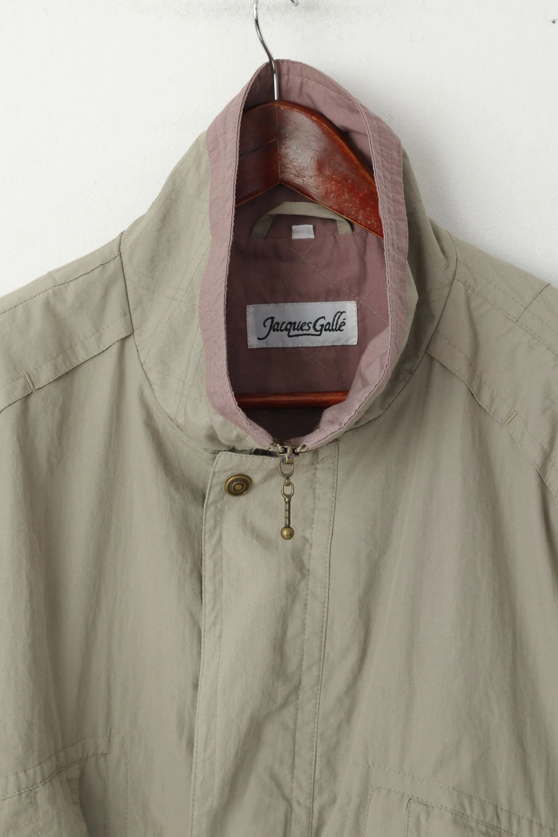 Jacques Galle Men 48 M Bomber Jacket Khaki Full Zipper Shoulder Pads Vintage Top