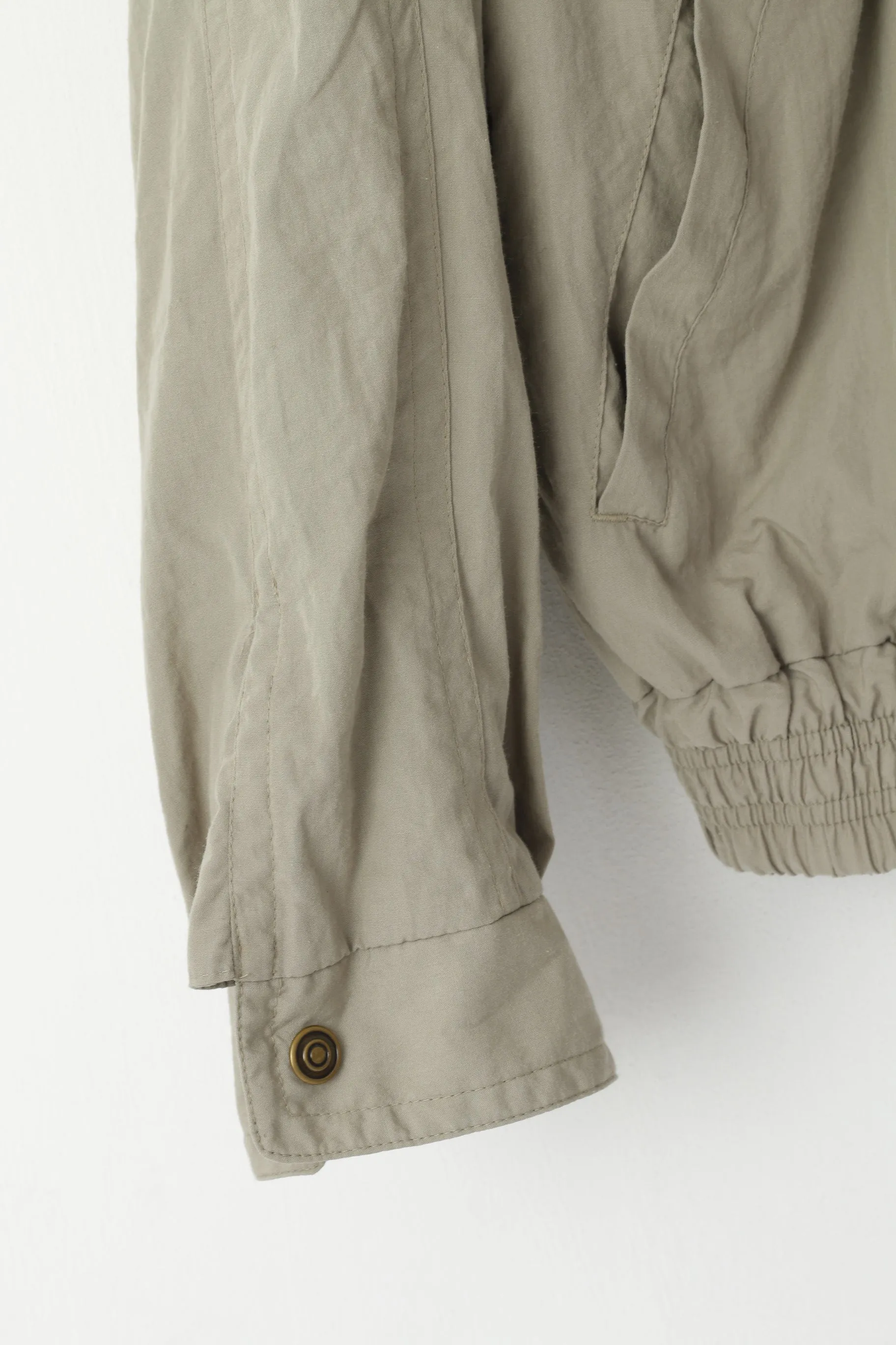 Jacques Galle Men 48 M Bomber Jacket Khaki Full Zipper Shoulder Pads Vintage Top