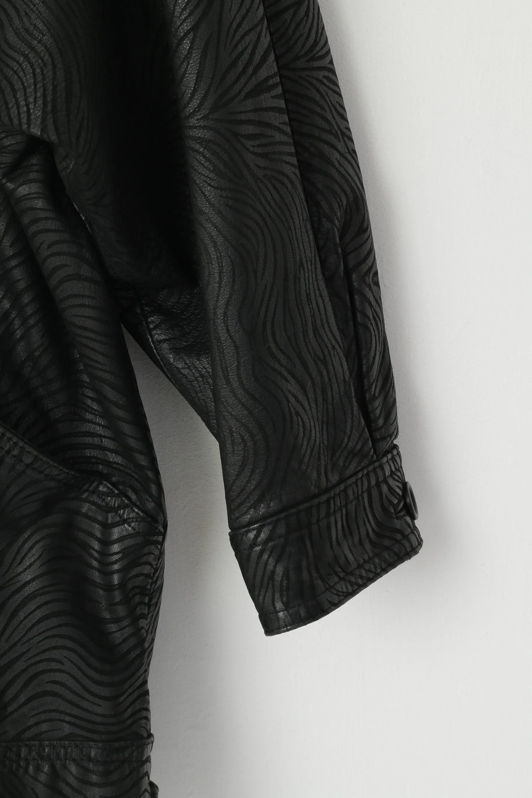 Jean Pierre Michelet Women 42 L  Jacket Black Leather Vintage 80s Cow Nappa Zebra Print