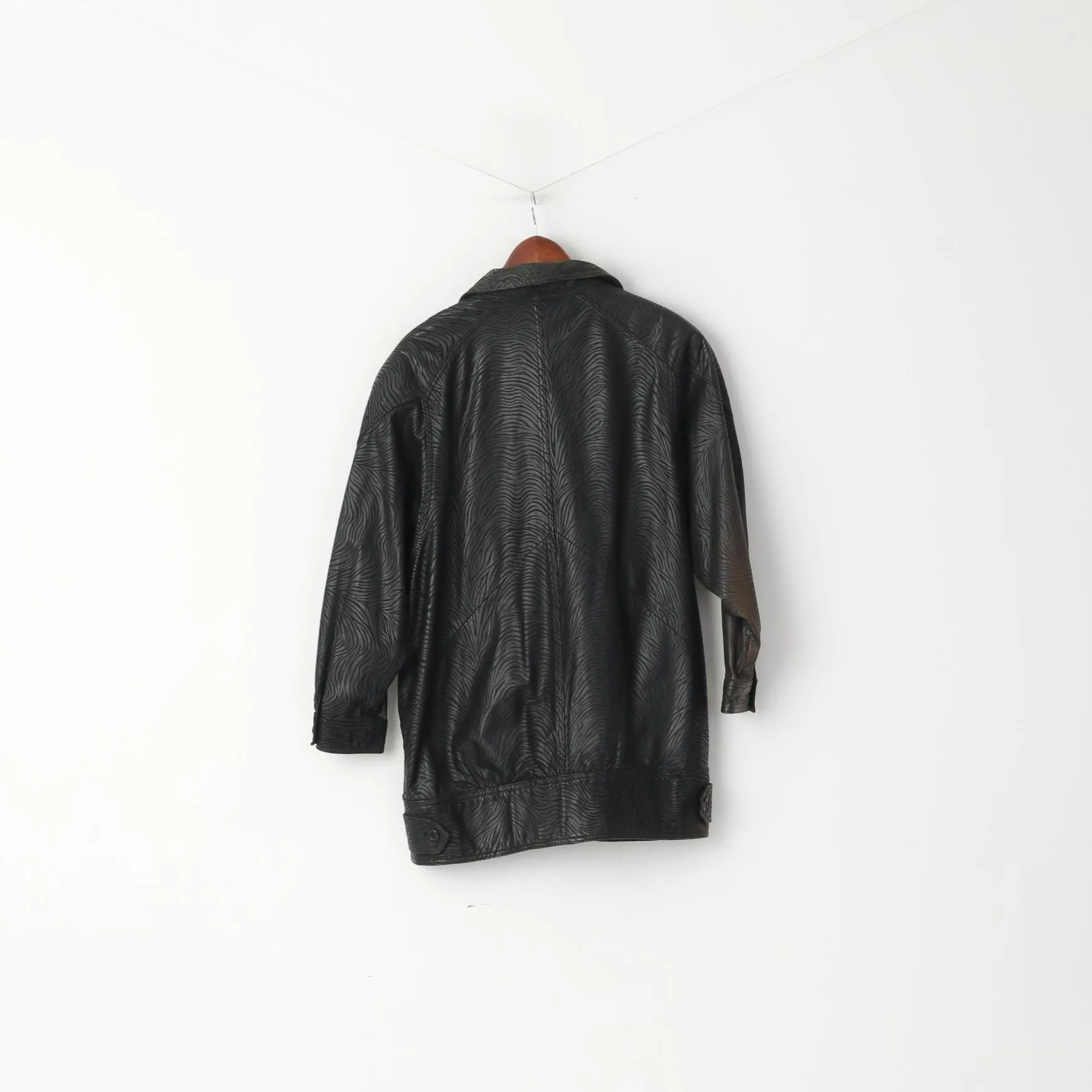 Jean Pierre Michelet Women 42 L  Jacket Black Leather Vintage 80s Cow Nappa Zebra Print
