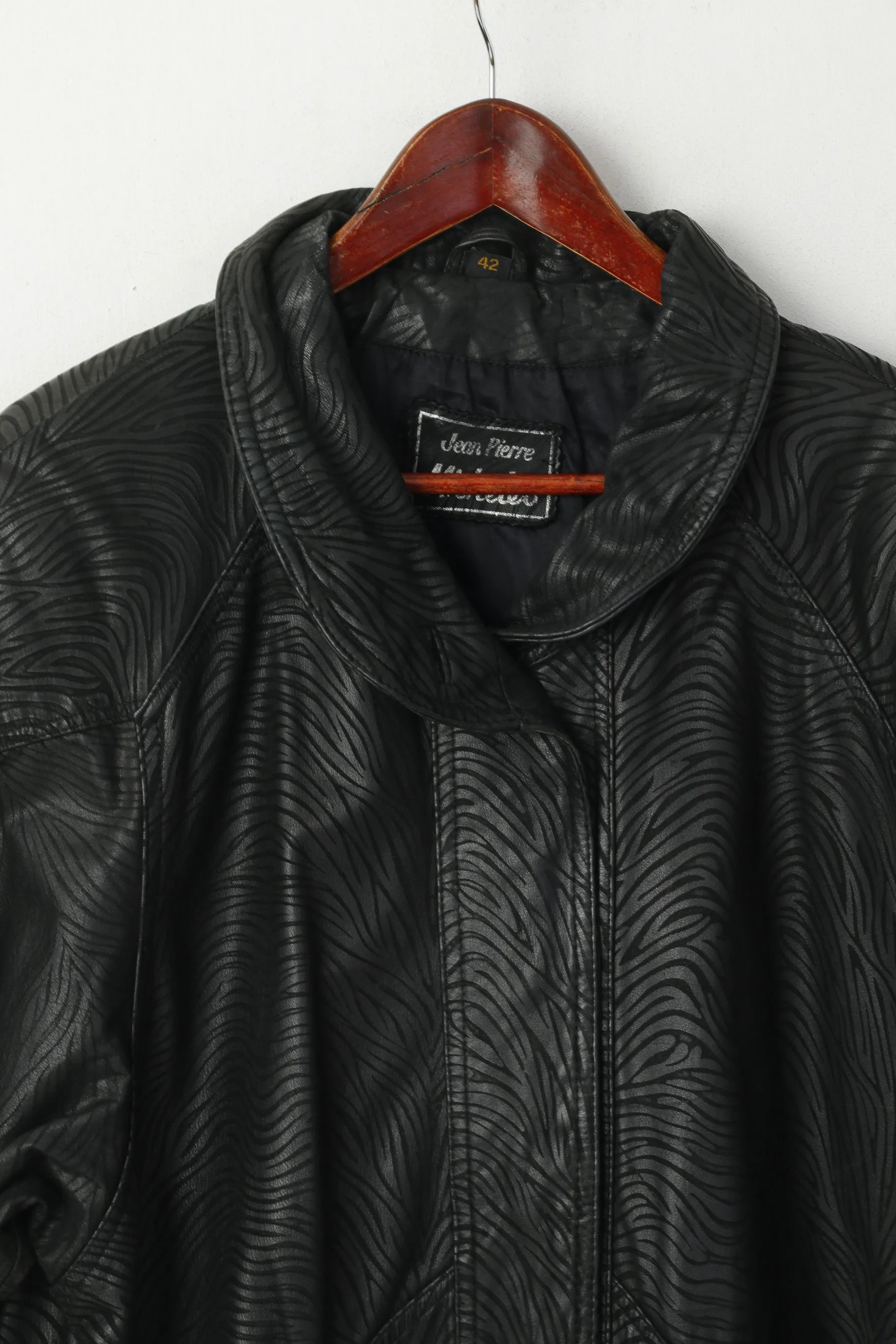 Jean Pierre Michelet Women 42 L  Jacket Black Leather Vintage 80s Cow Nappa Zebra Print