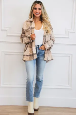 Joplin Plaid Teddy Shacket: Mocha Multi