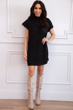 Kaelyn Pocket Sweater Dress: Black