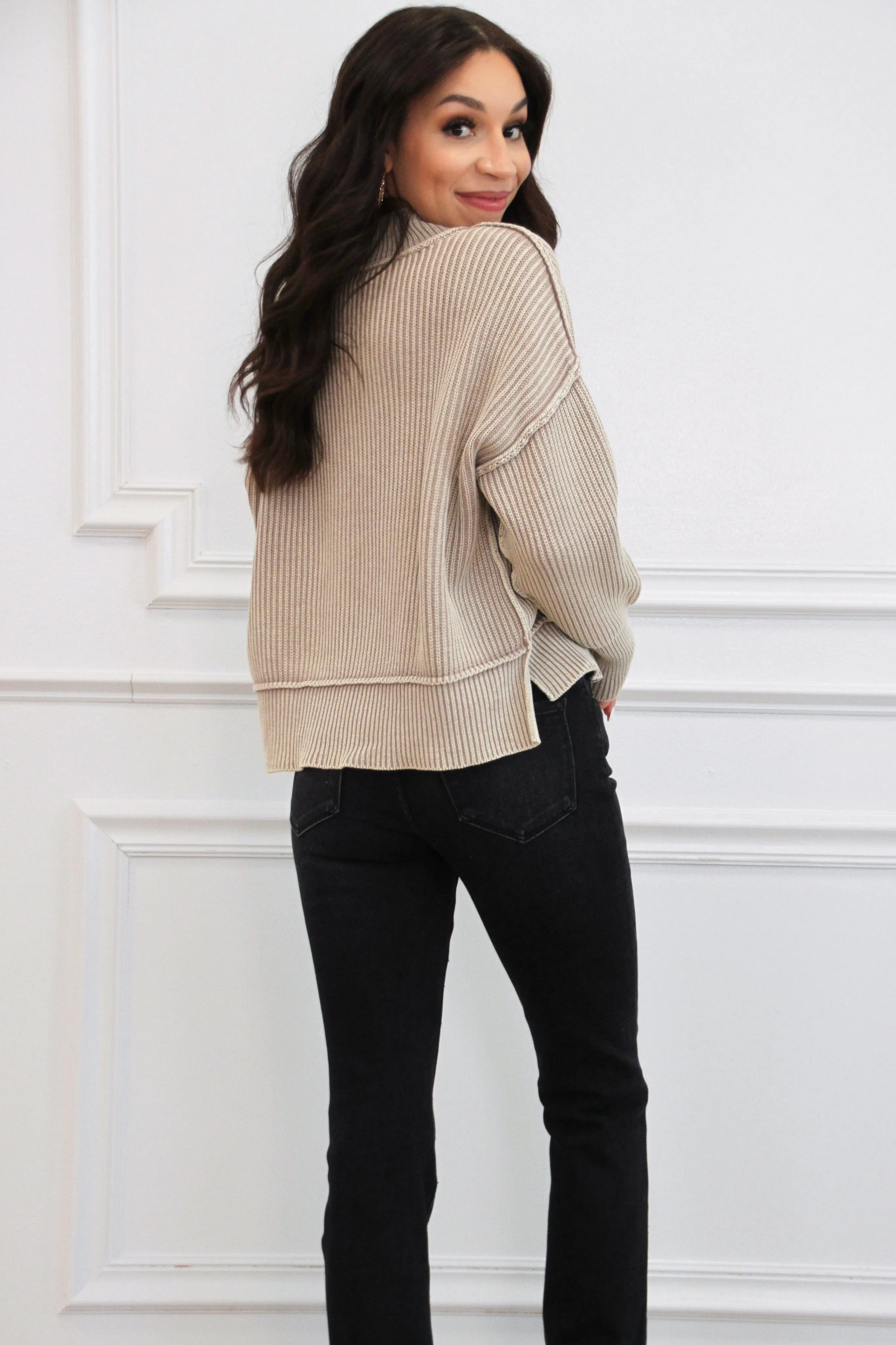 Keep Close Oversized Cropped Sweater: Light Mocha