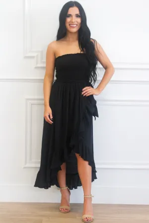 Kellie Smocked Midi Dress: Black