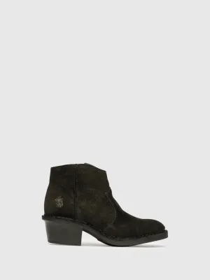 Khaki Zip Up Ankle Boots