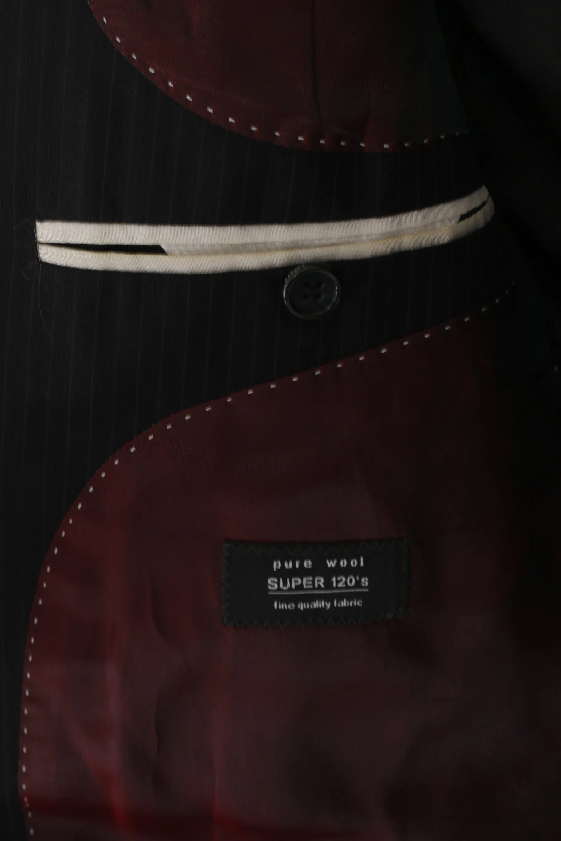 LaVard Men 100 38 Blazer Navy Striped Wool Super 120 Single Breasted Jacket