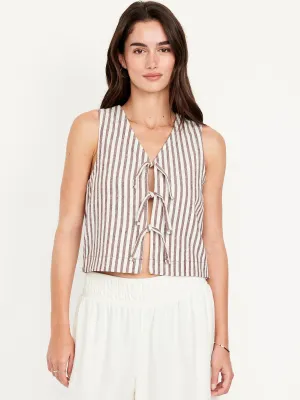 Linen-Blend Tie-Front Vest