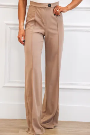 Lucinda High Waisted Button Pants: Taupe