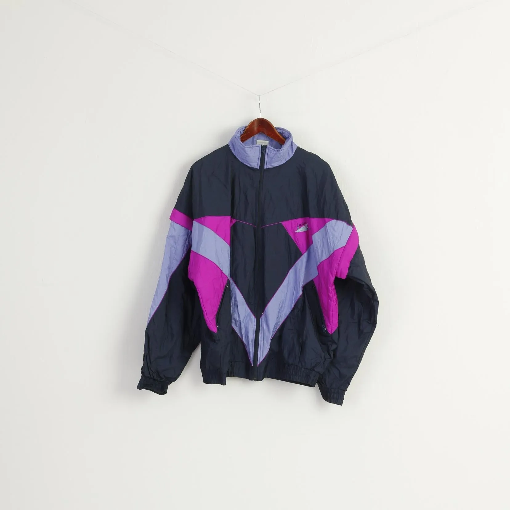 Lucky Line Men XL Jacket Purple Shiny Vintage Sportswear Removable Sleeve Top