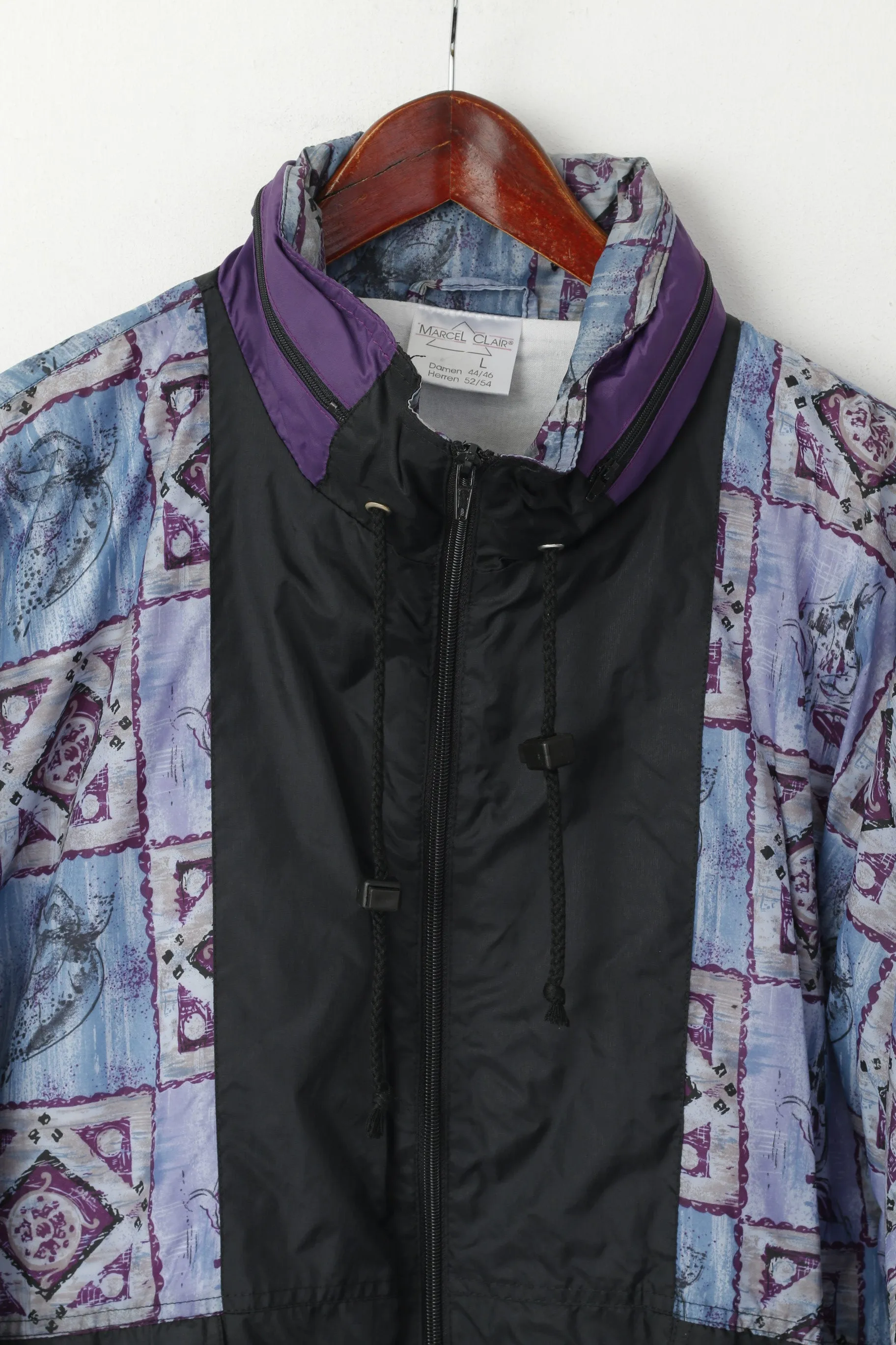 Marcel Clair Men L Jacket Purple Nylon Festival Vintage Waterproof Hidden Hood Unisex
