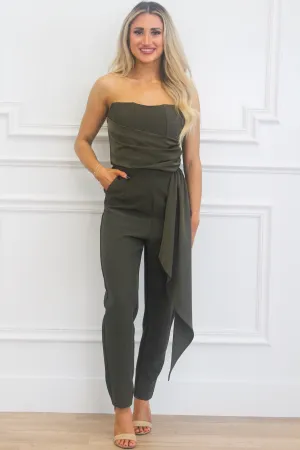Marina Strapless Jumpsuit: Dark Olive