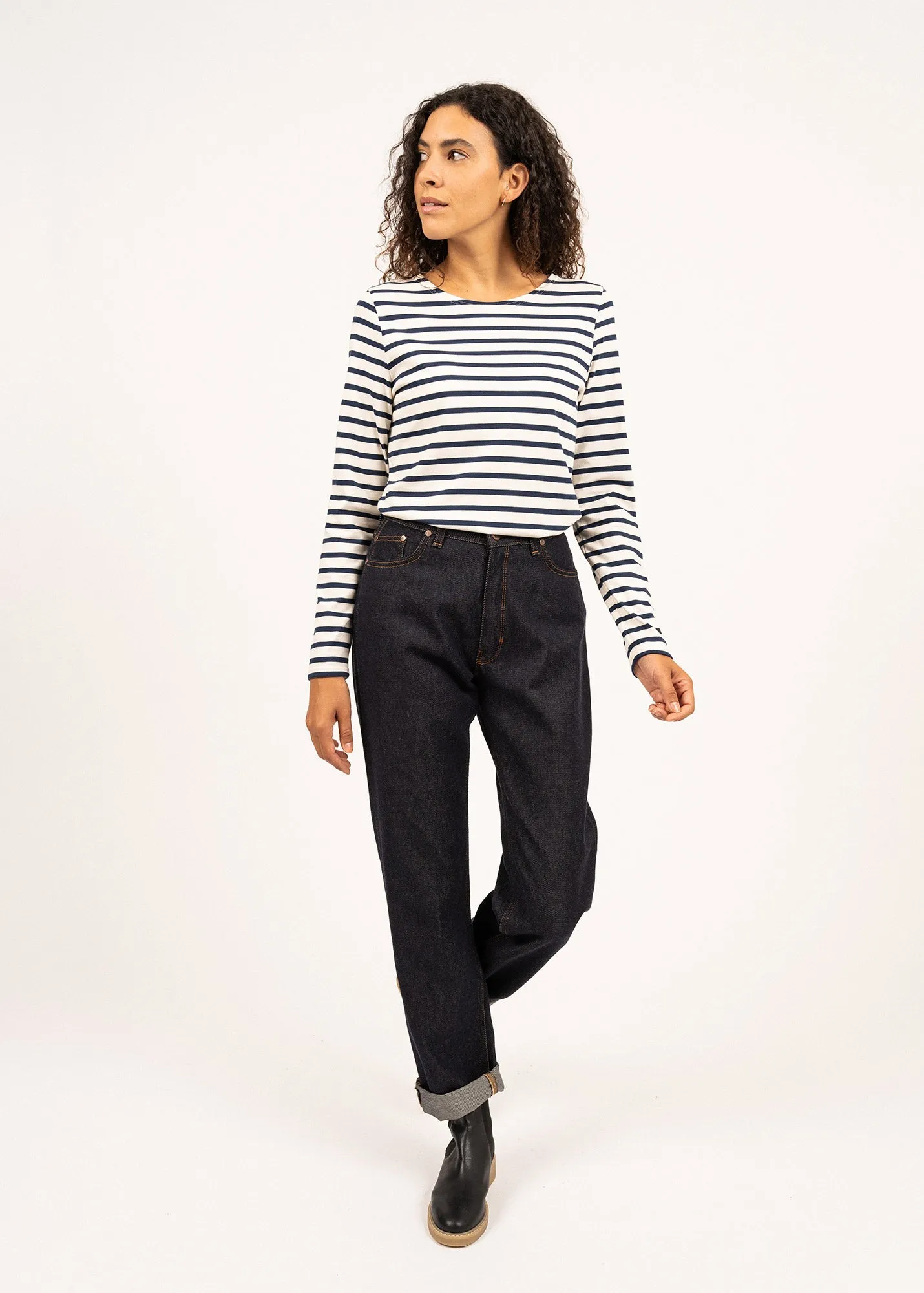 Marinire Minquidame - coupe droite, en coton lger (ECRU/MARINE)