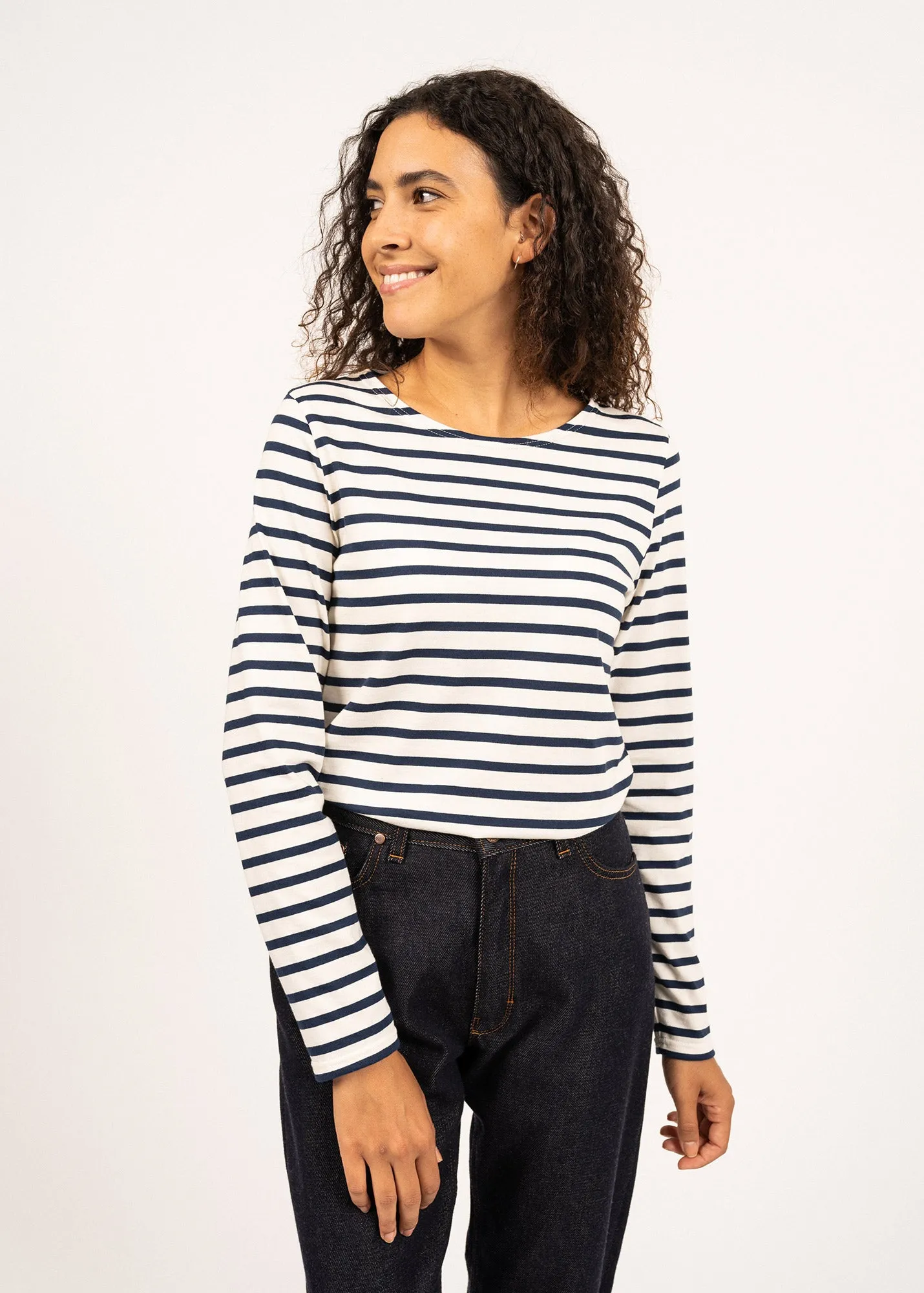 Marinire Minquidame - coupe droite, en coton lger (ECRU/MARINE)