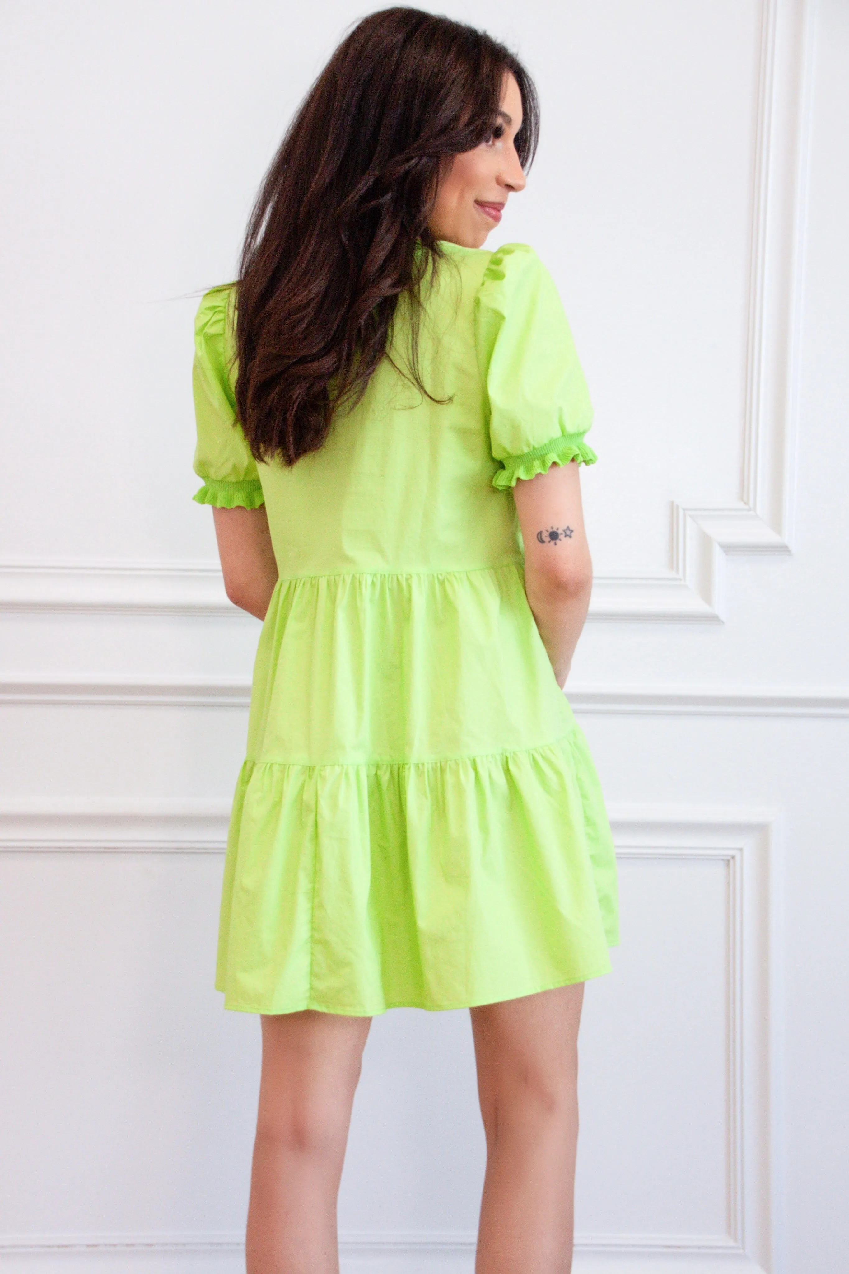 Meaningful Moment Ruffle Dress: Lime