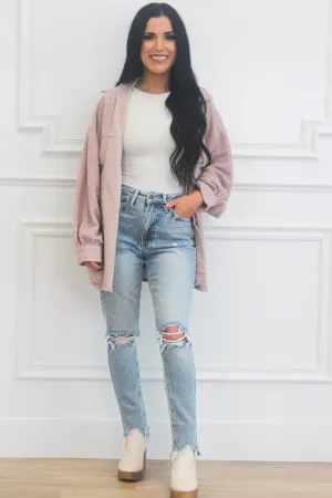 Meet Me Here Lightweight Shacket: Dusty Blush