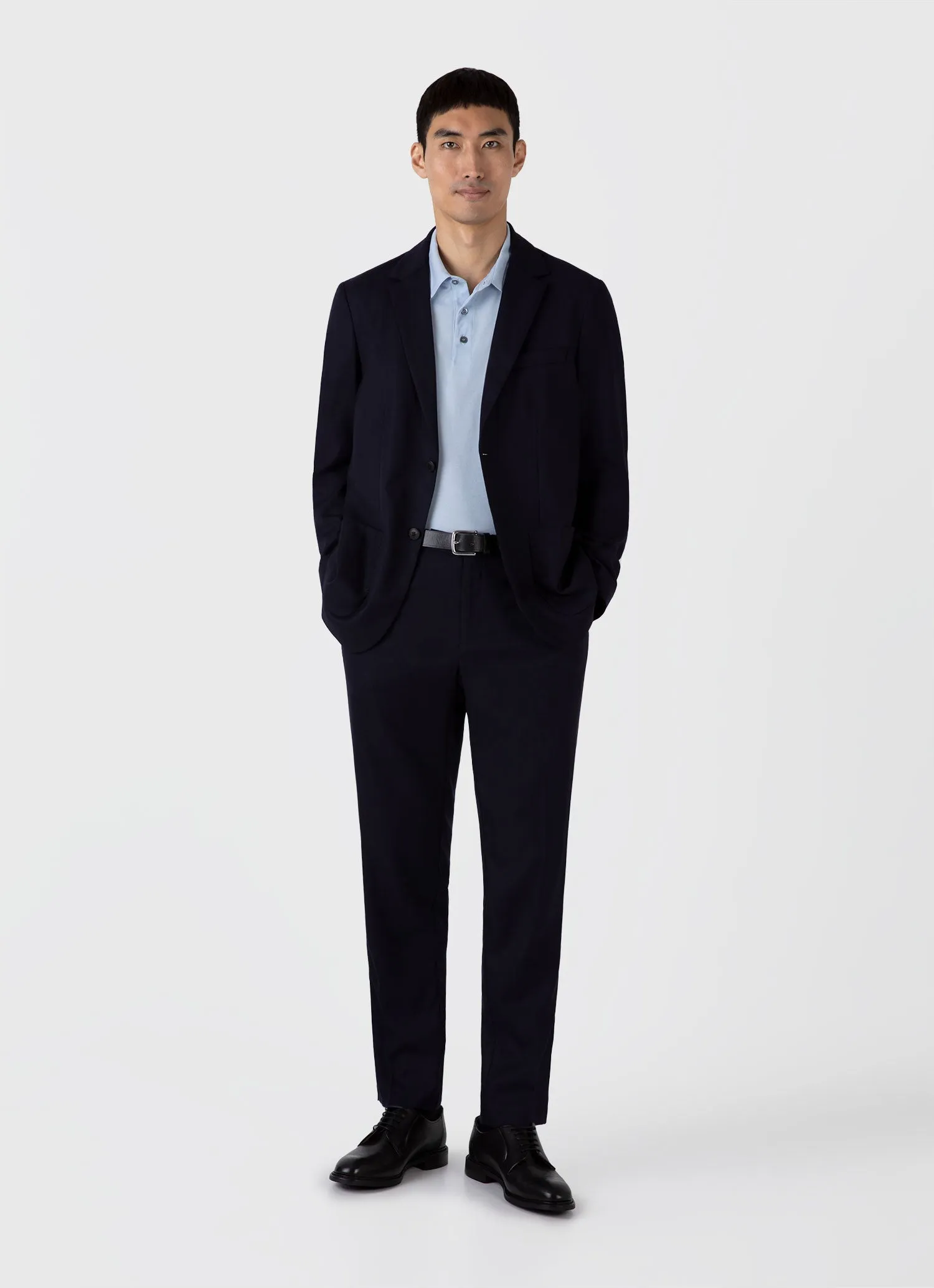 Men's Classic Jersey Polo Shirt in Blue Mist Sunspel