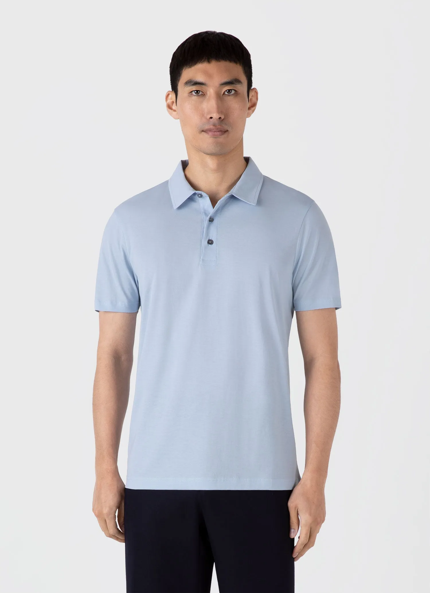 Men's Classic Jersey Polo Shirt in Blue Mist Sunspel