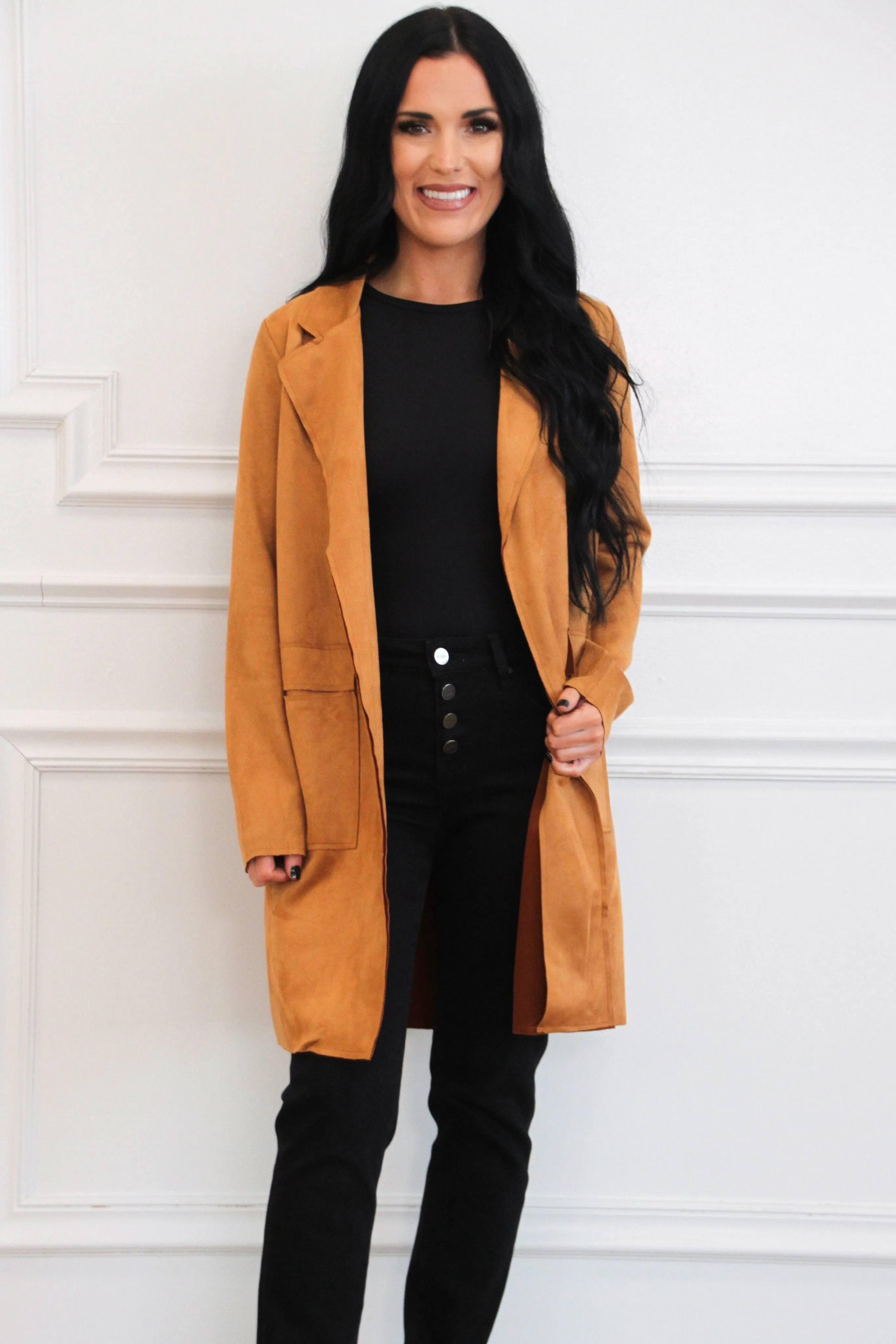 Minka Suede Long Jacket: Cognac