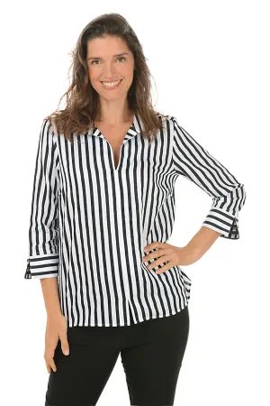 Monochrome Striped Agnes Pleated Back Blouse