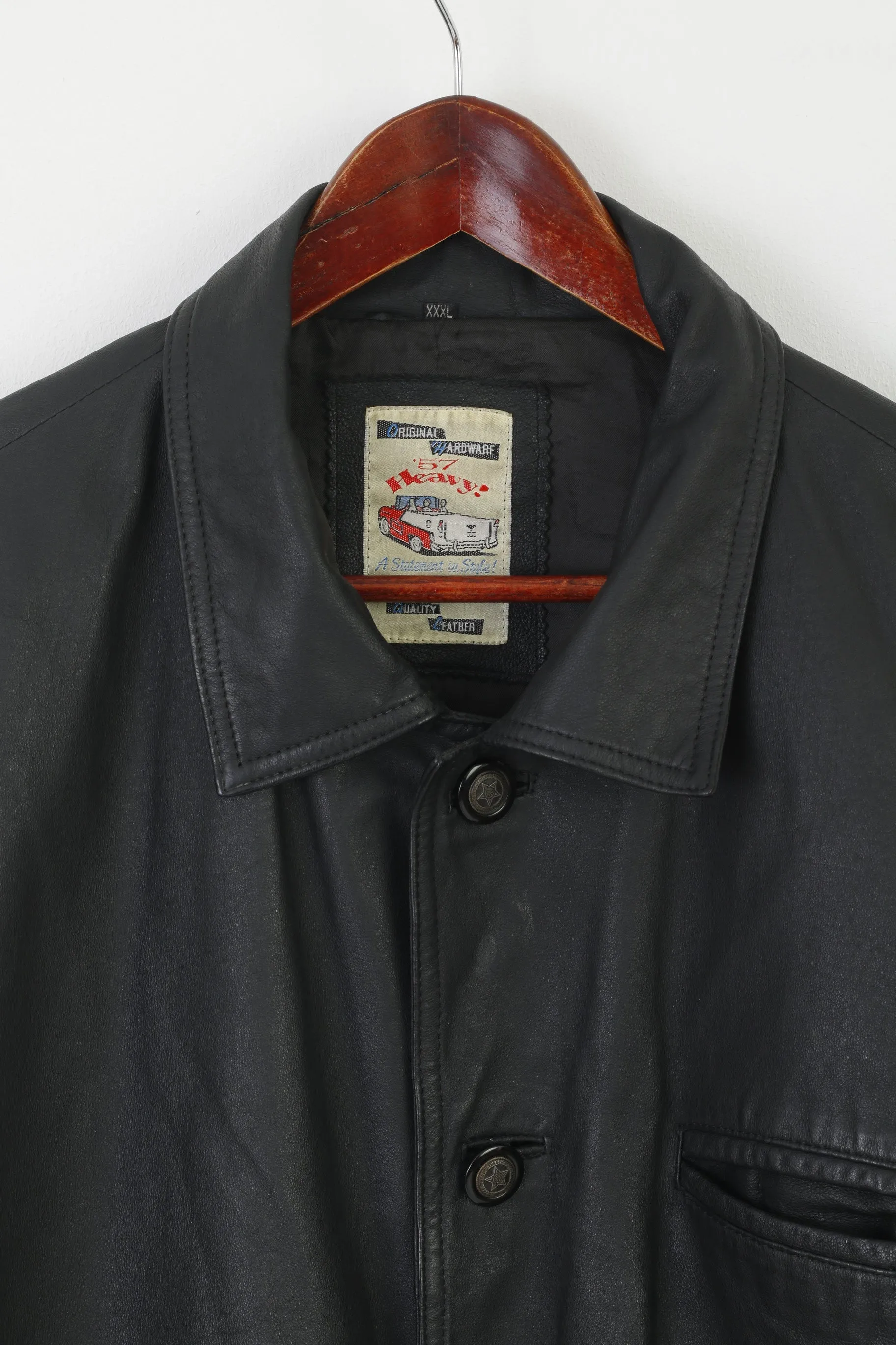 Original Hardware 57 Heavy Men 3XL Jacket Black Leather Vintage Collared Classic Top