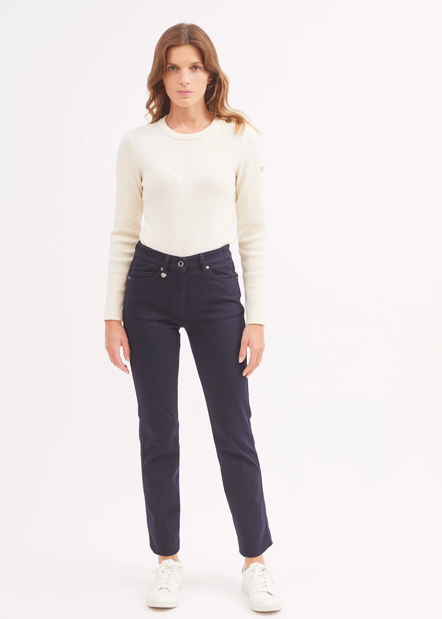 Pantalon droit Patricia - taille lastique (NAVY)