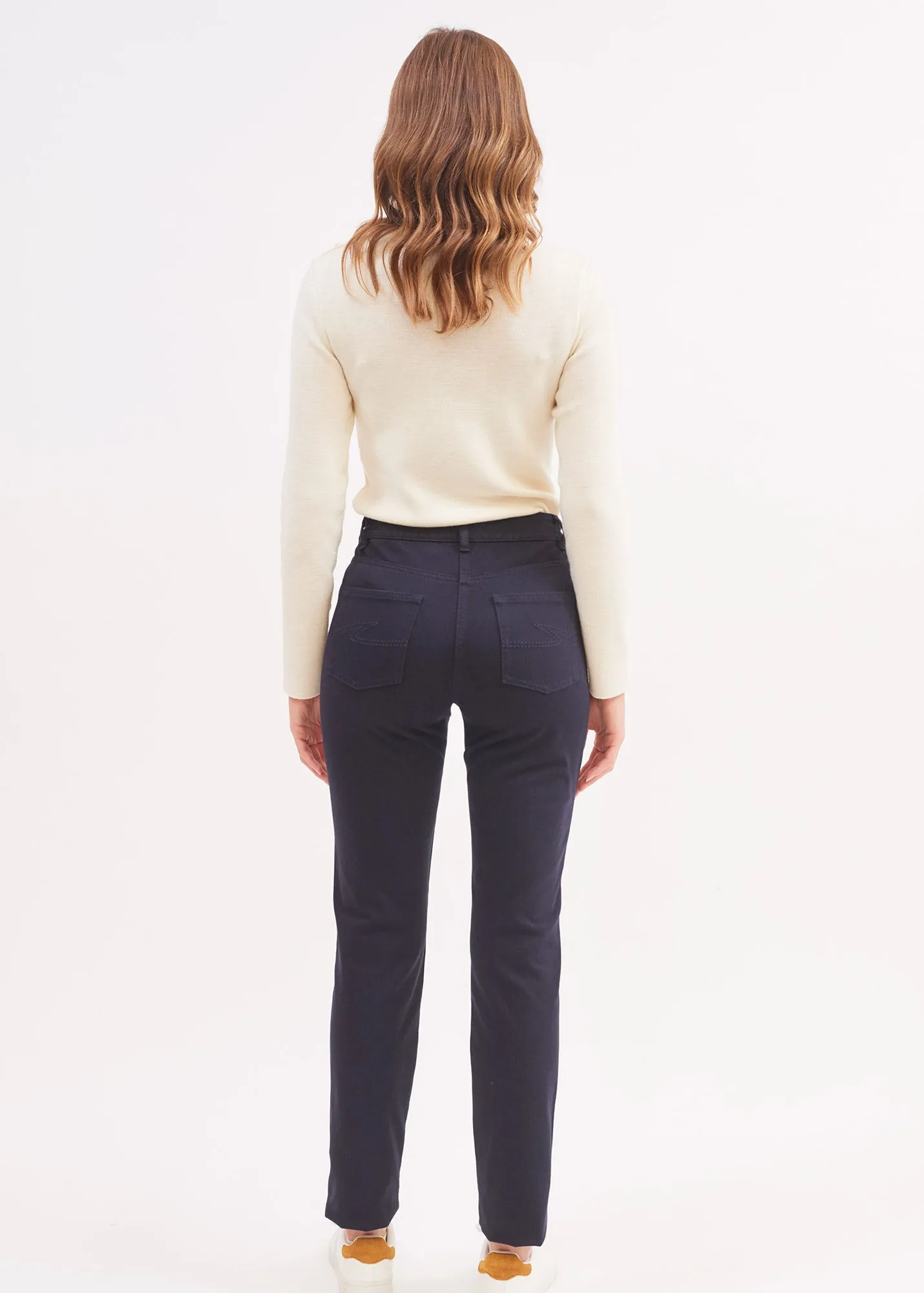 Pantalon droit Patricia - taille lastique (NAVY)