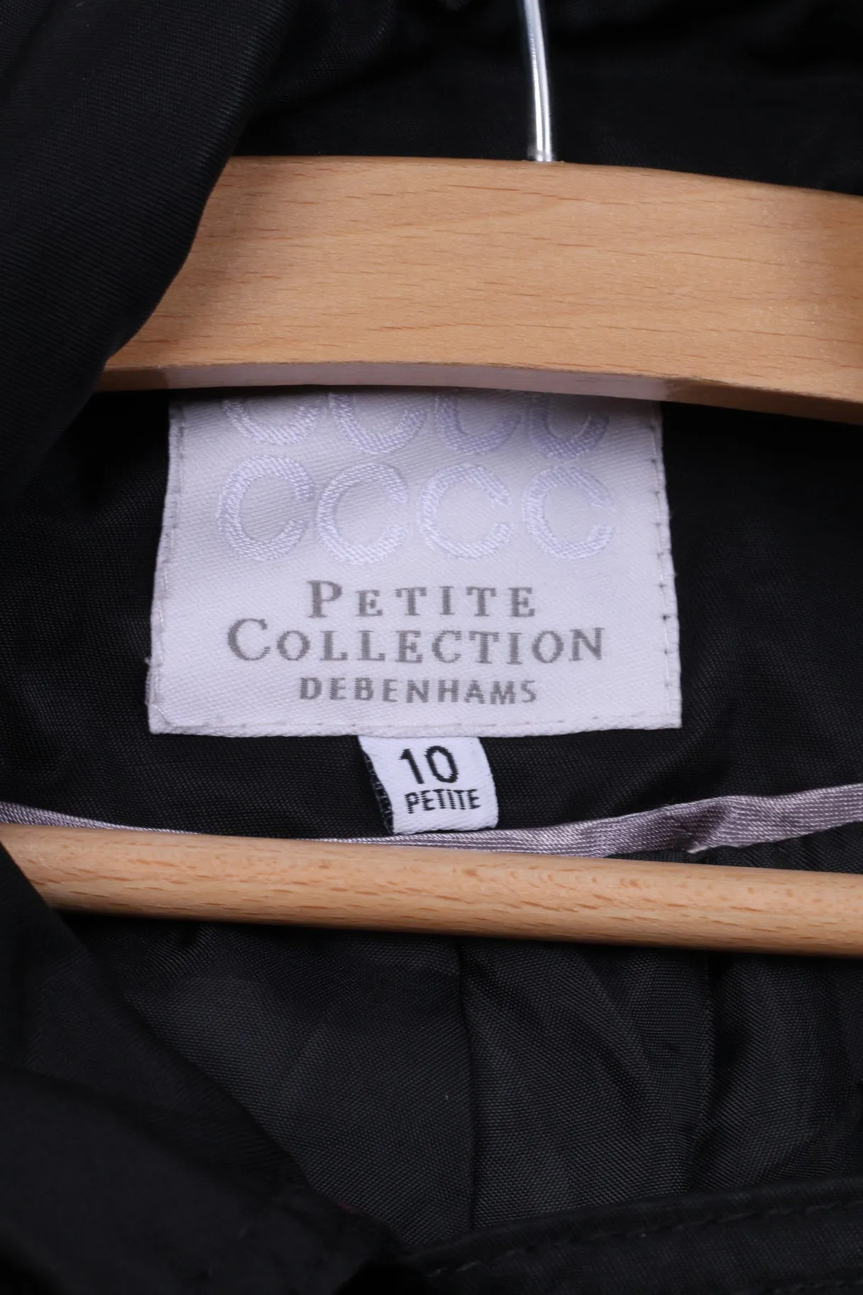 Petite Collection Debenhams Women 10 S Coat Black Full Zipper Shoulder Pads Cotton