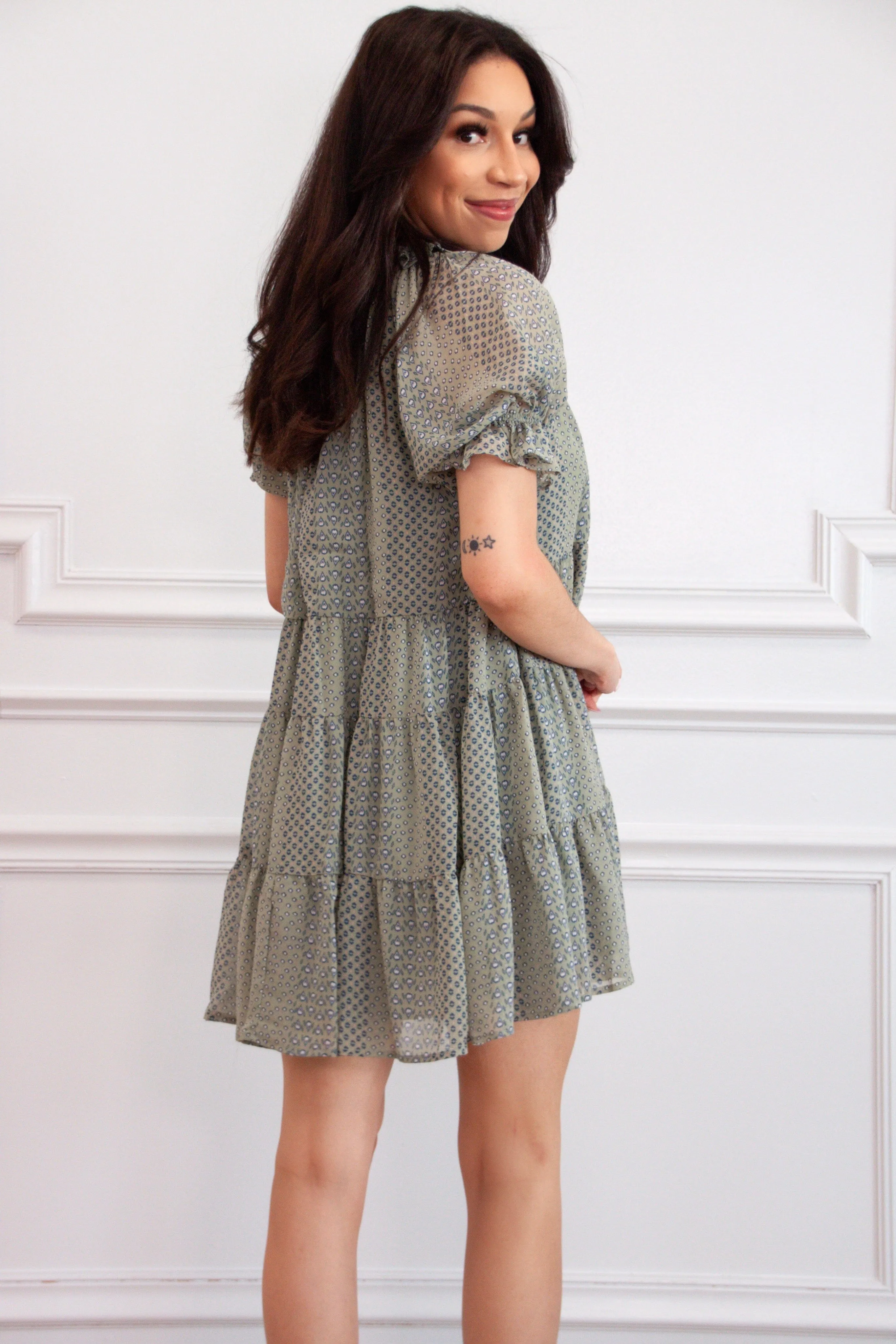 Pierson Printed Ruffle Dress: Sage