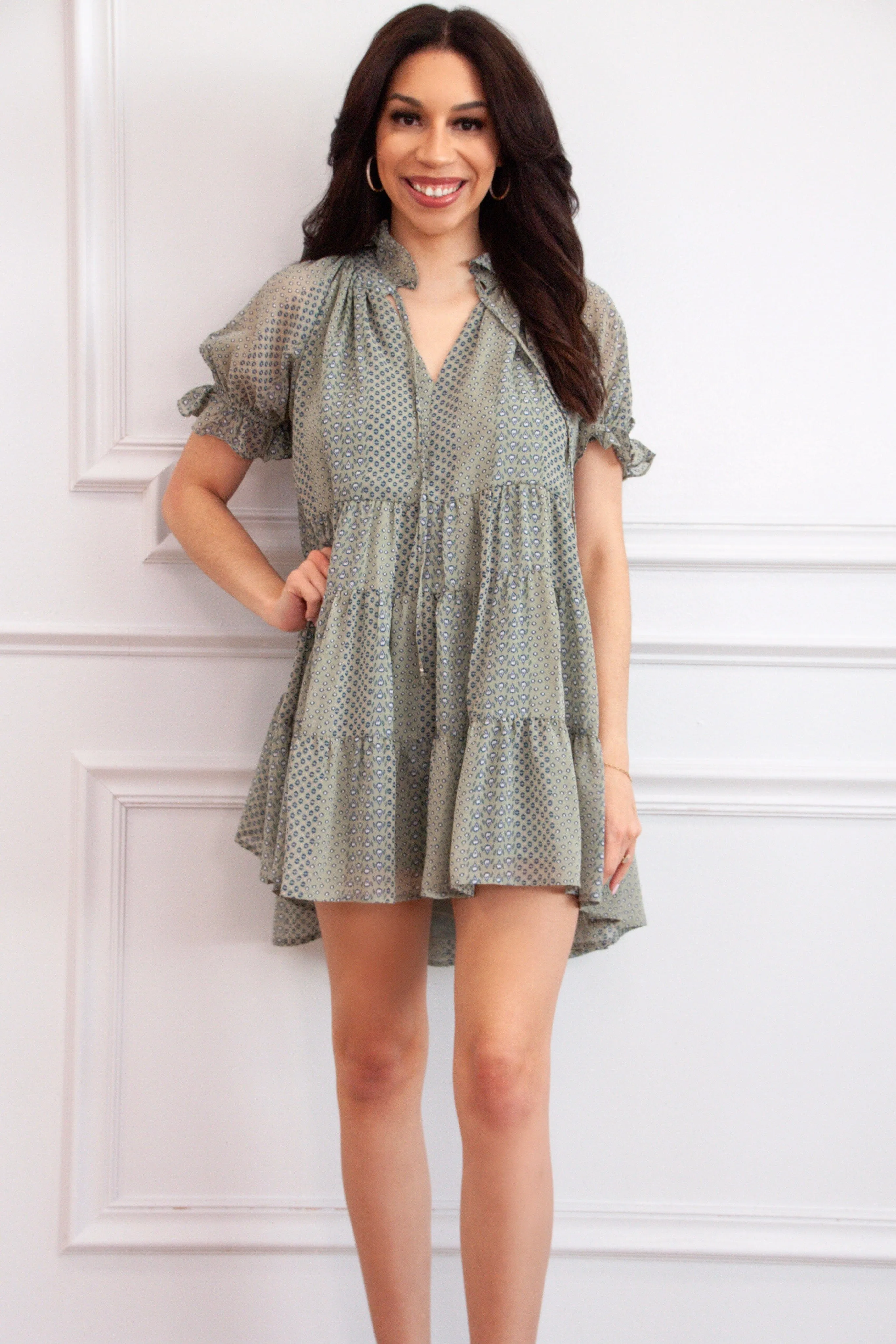 Pierson Printed Ruffle Dress: Sage
